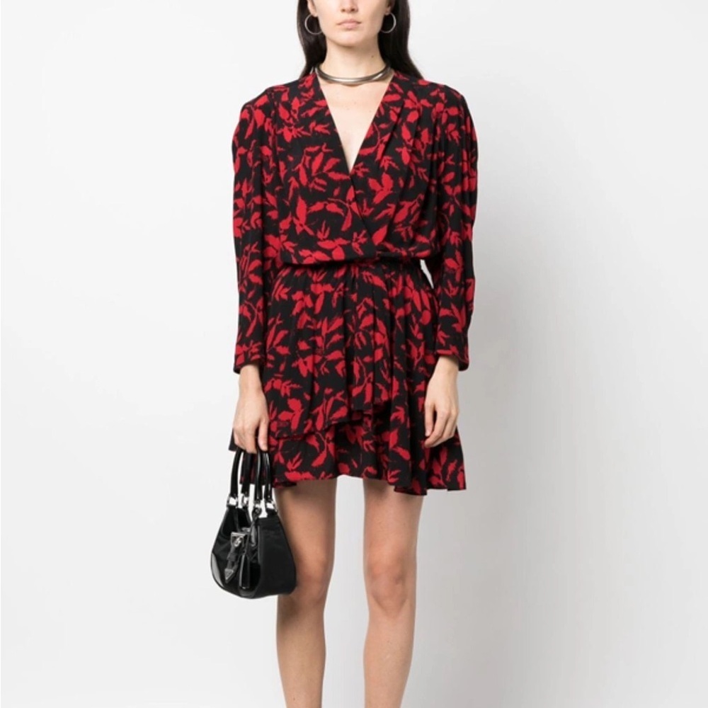 Zadig & Voltaire Rogers Leaf-Print Mini Dress Romper Black Red Size Small